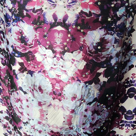 Xscape 12 Floral Ikat Rhinestone Jeweled Long Trumpet Mermaid Prom Dress Purple - Picture 5 of 13